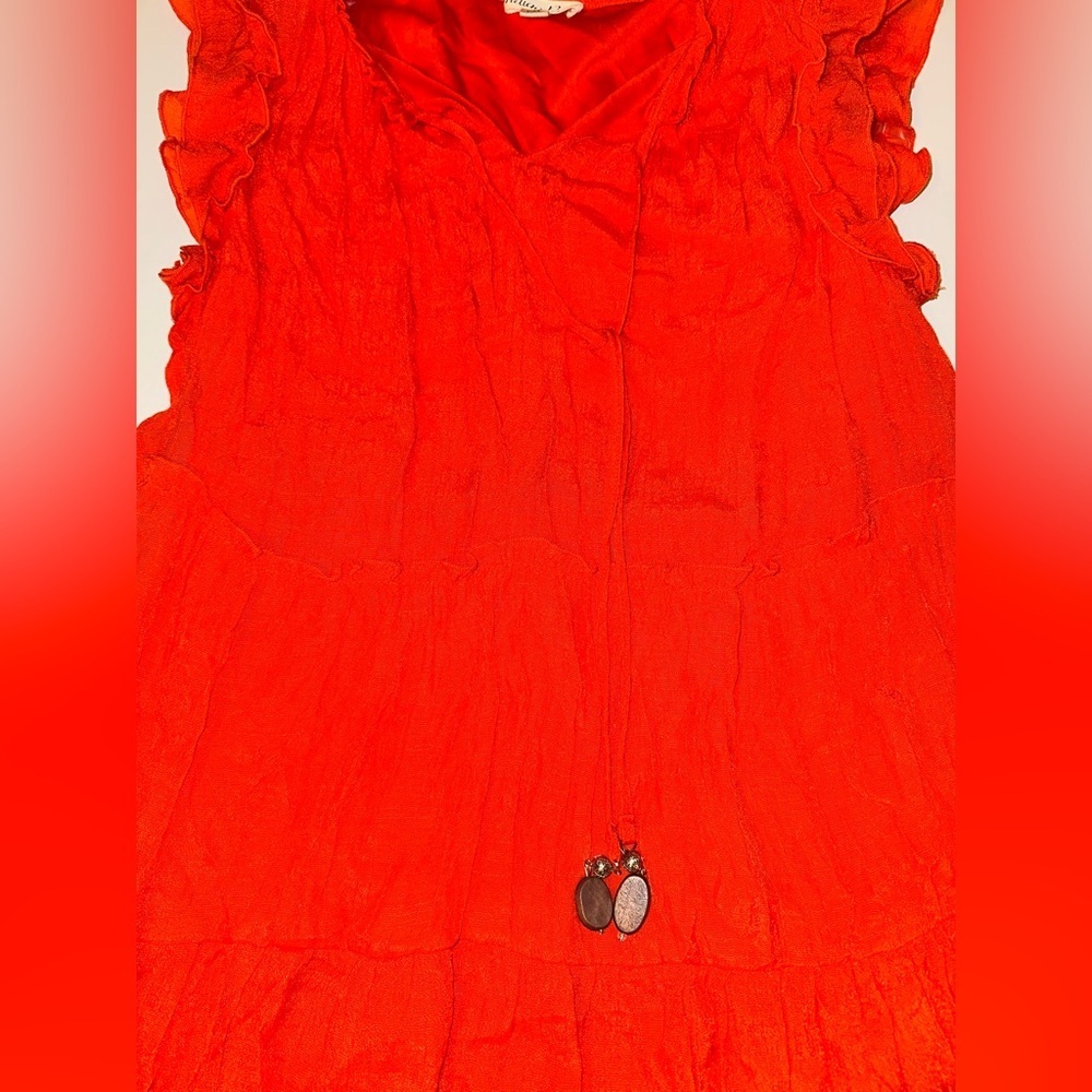 Indigo Rose Women’s Petite M Red Tiered Ruffle Dress Lined Sleeveless Boho Style - Picture 2 of 8